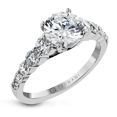 14 Karat White Gold Graduated Diamond Semi-Mount Engagement Ring