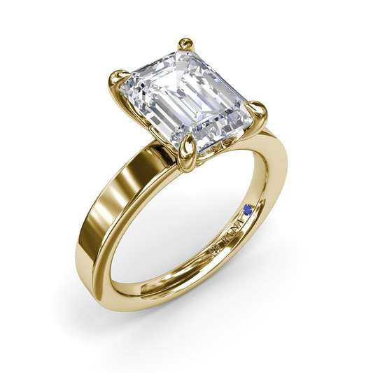 14K Wide Band Emerald-Cut Diamond Semi-Mount Engagement Rin