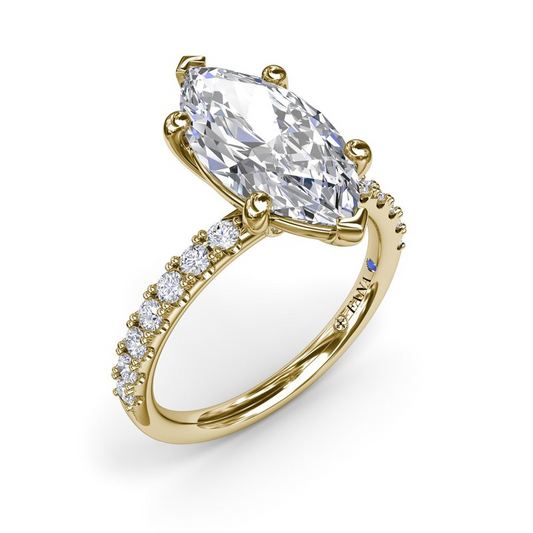 14 Karat Yellow Gold Diamond Classic Pave Semi-Mount Engagement Ring