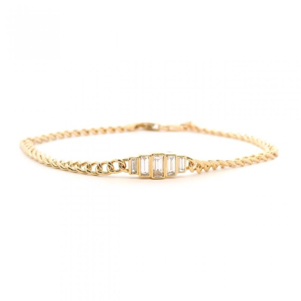 14K Bezel-Set Graduated Baguette Diamond Cuban Bracelet