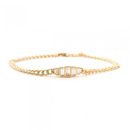 14K Bezel-Set Graduated Baguette Diamond Cuban Bracelet