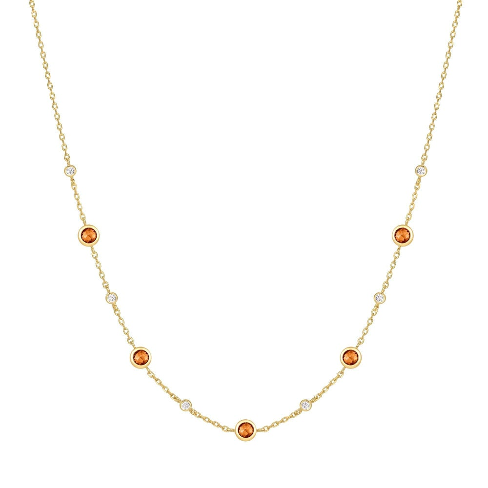 14K Gold Plated Solar Orange Nano Gem Station Necklace