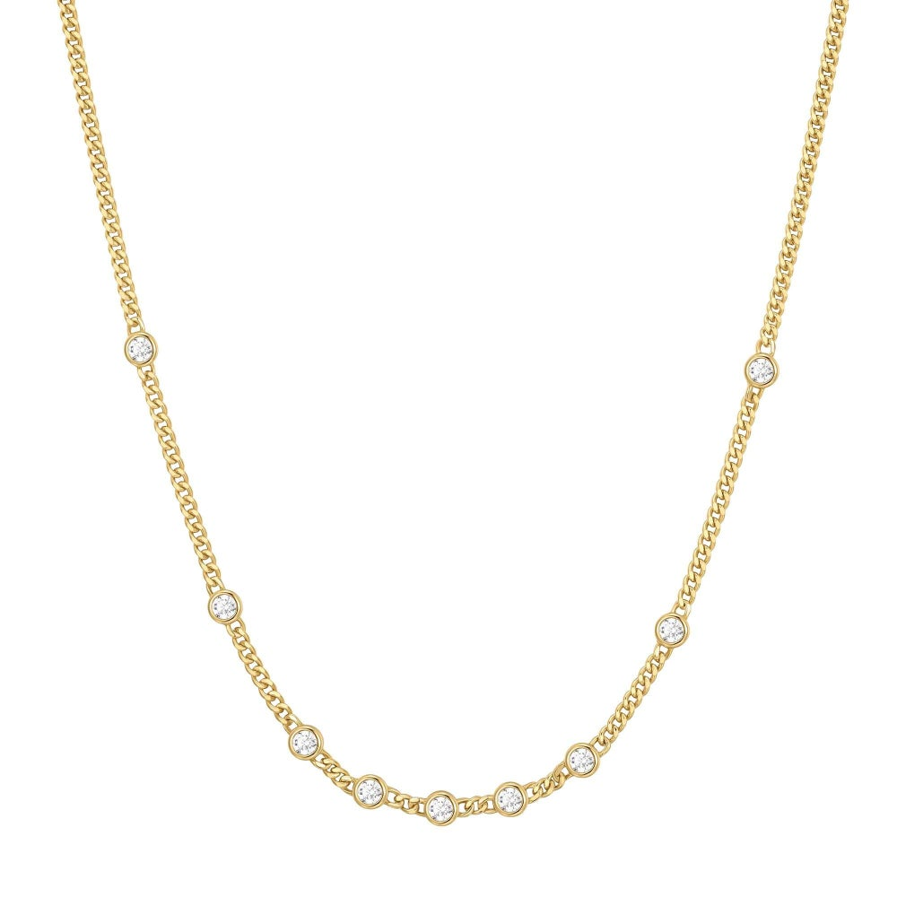 14K Gold Plated Multi-Station Round Stone Chain Necklace