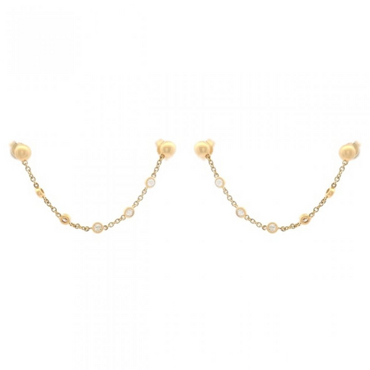 14K Bezel Diamond Double Chain Stud Earrings