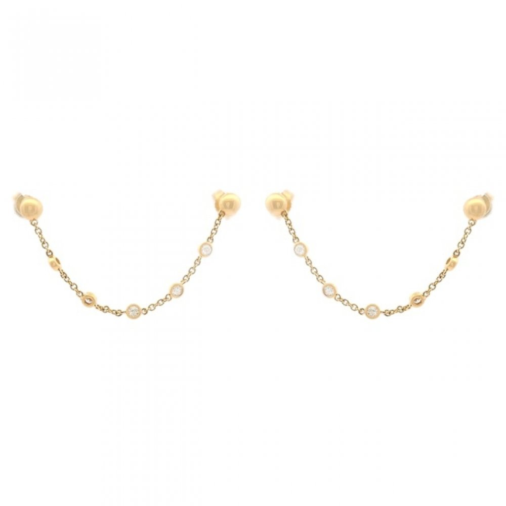 14K Bezel Diamond Double Chain Stud Earrings