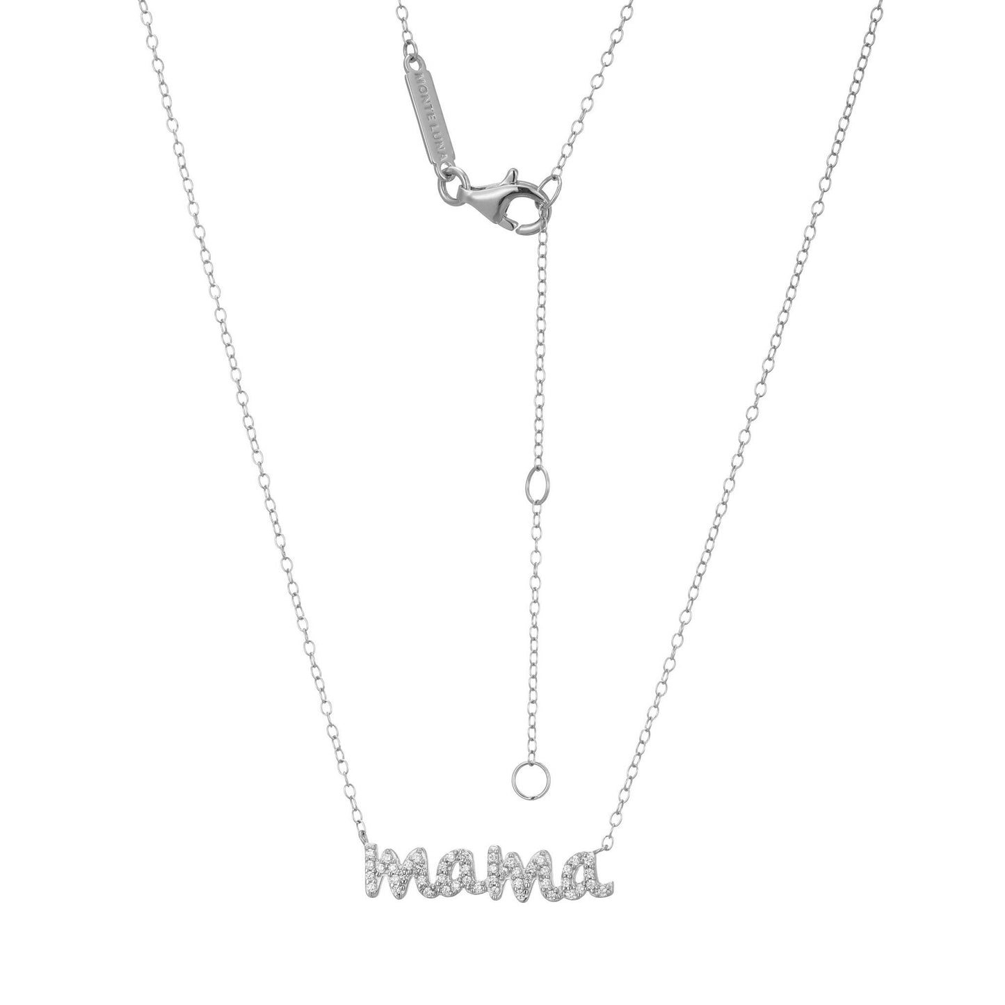 Lab Grown Diamond Pave "Mama" Silver Necklace