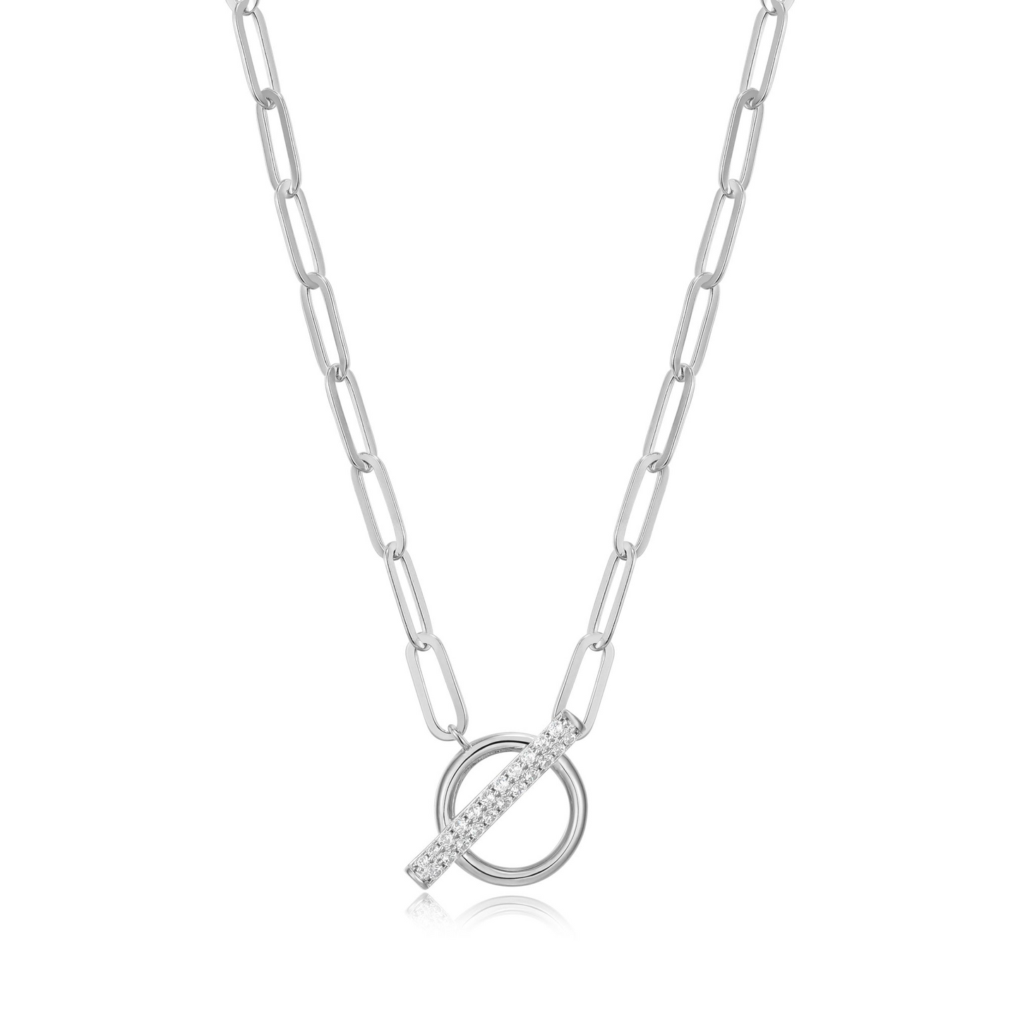 Sterling Silver Pave Lab Grown Diamond Toggle Necklace