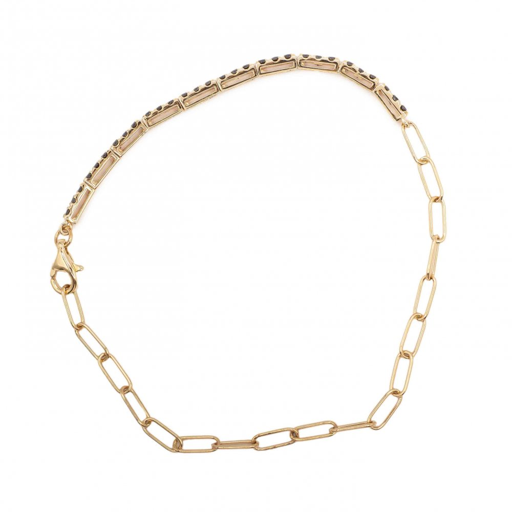 14K Faceted Black Diamond Beaded Paperclip Bracelet