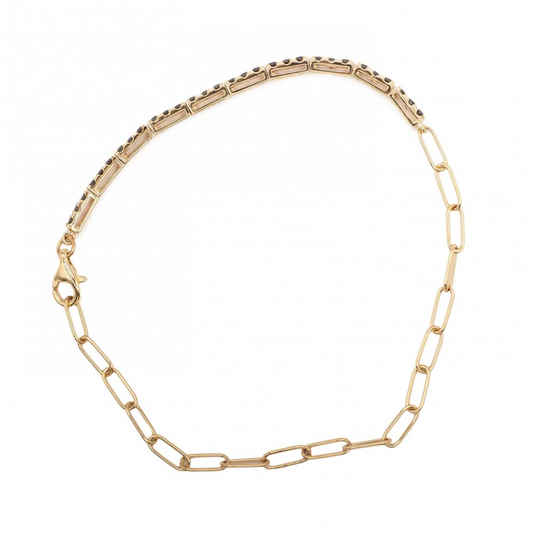 14K Faceted Black Diamond Beaded Paperclip Bracelet