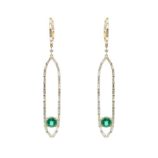14K Emerald & Baguette Diamond Luxe Drop Earrings