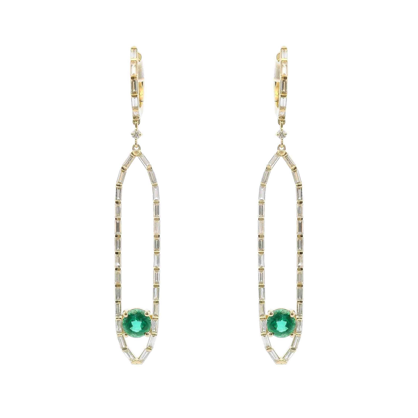 14K Emerald & Baguette Diamond Luxe Drop Earrings
