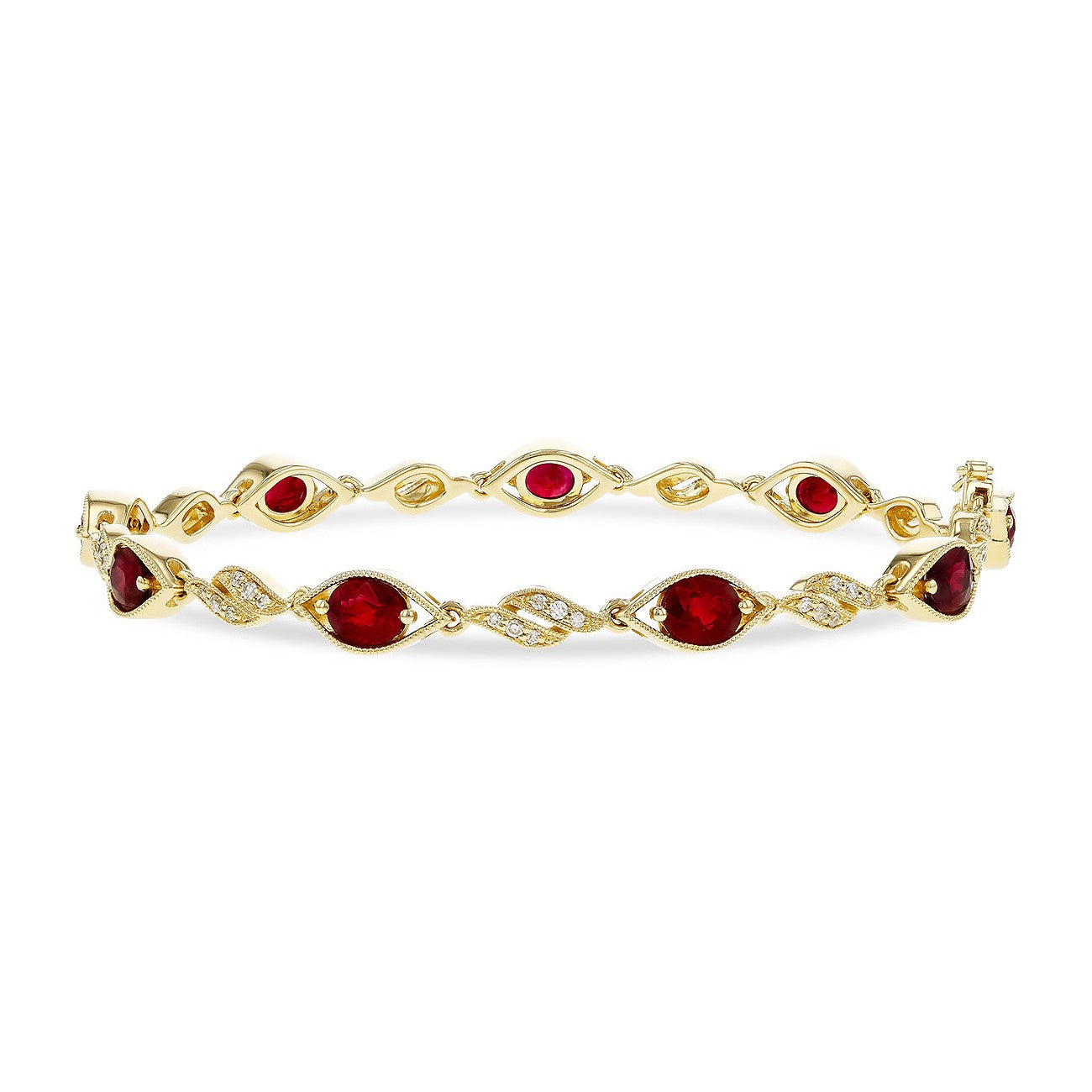 14K Elegant Link Oval Ruby Bracelet