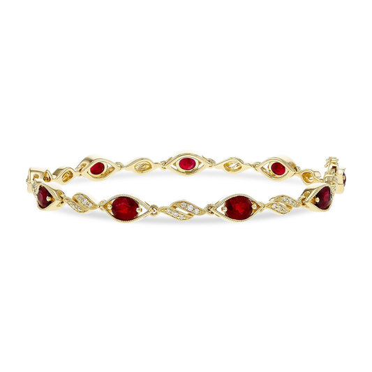 14K Elegant Link Oval Ruby Bracelet