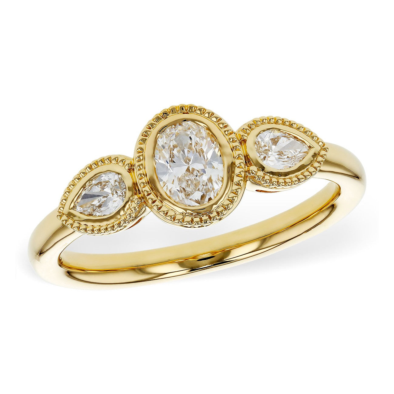 14K Milgrain Bezel Three Stone Diamond Ring