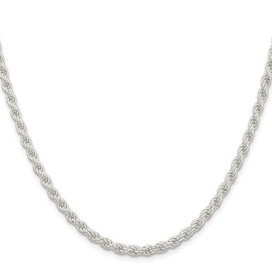 Sterling Silver Rhodium Plated Gold Solid Rope Chain