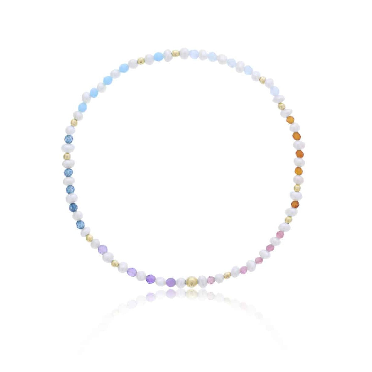 Alternating Pearl & Rainbow Gemstone Beaded Mini Stretch Bracelet