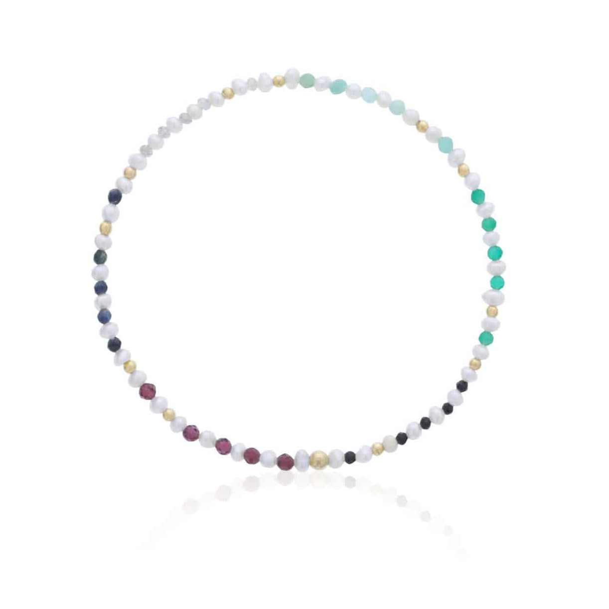 Alternating Pearl & Gemstone Beaded Mini Stretch Bracelet