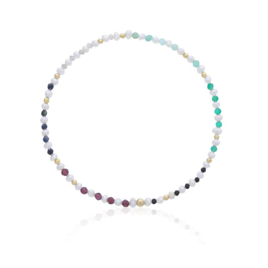 Alternating Pearl & Gemstone Beaded Mini Stretch Bracelet