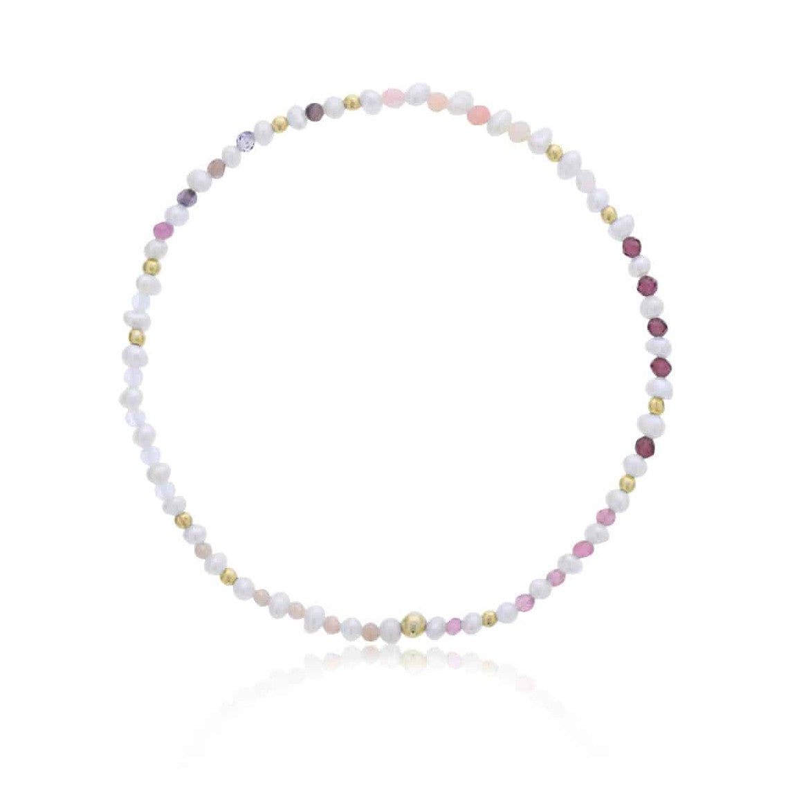 Alternating Pearl & Pink Gemstone Beaded Mini Stretch Bracelet