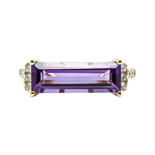 14 Karat Yellow Amethyst East West Fashion Ring