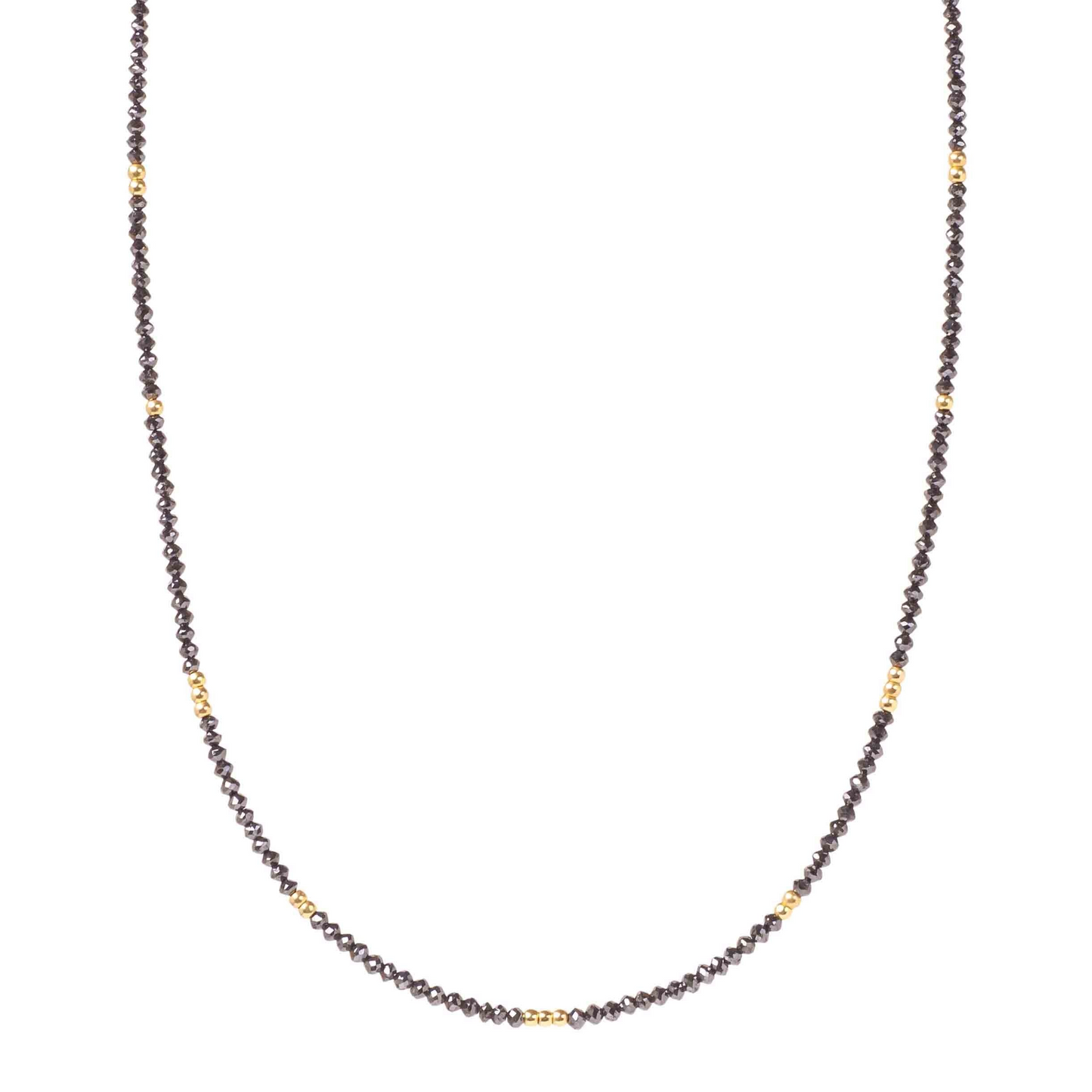 18K Gold Bead & Faceted Black Diamond Bead Necklace