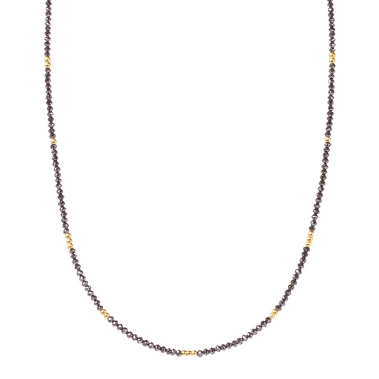 18K Gold Bead & Faceted Black Diamond Bead Necklace