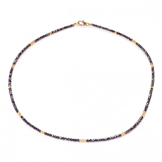 18K Gold Bead & Faceted Black Diamond Bead Necklace