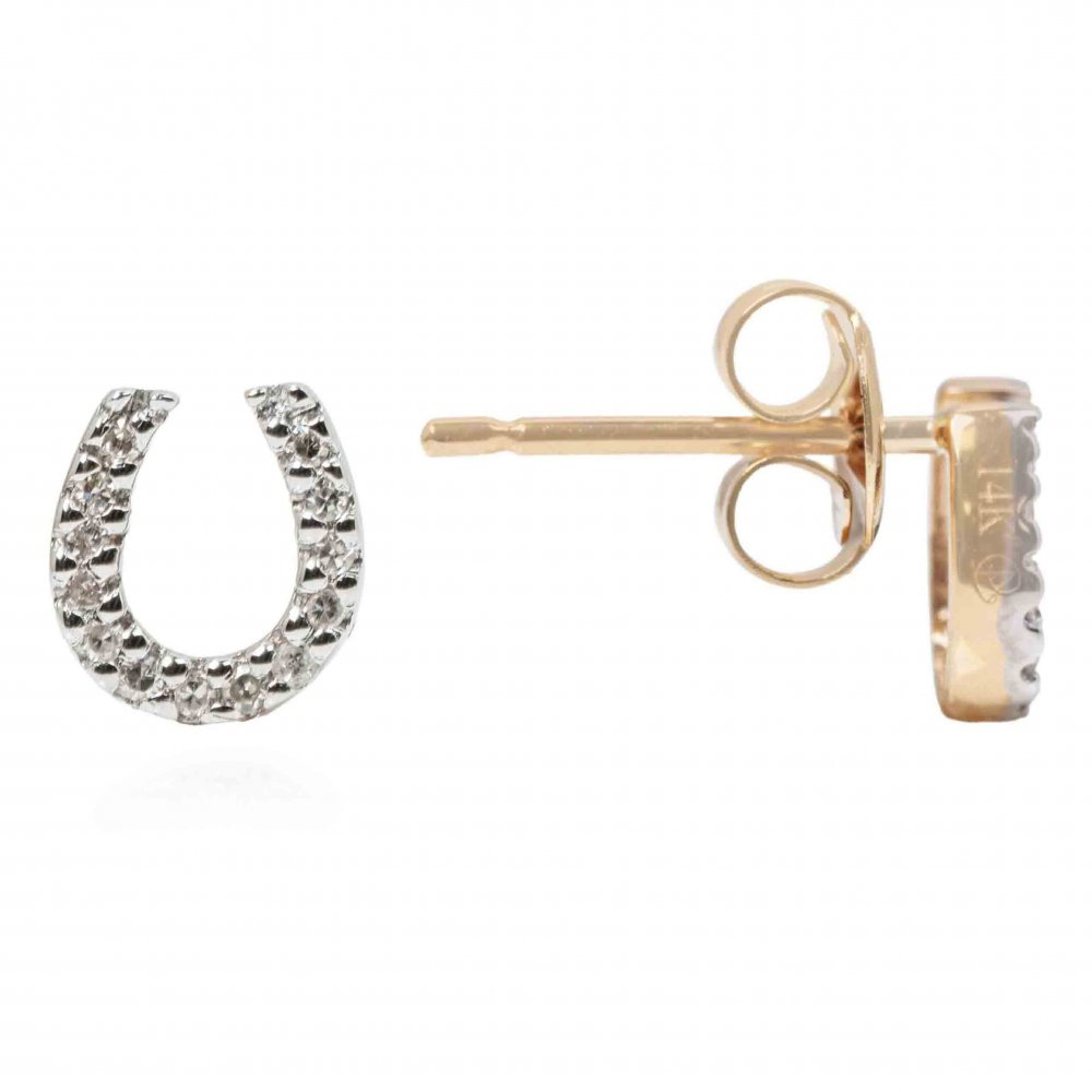 14K Yellow Gold Diamond Horseshoe Earrings
