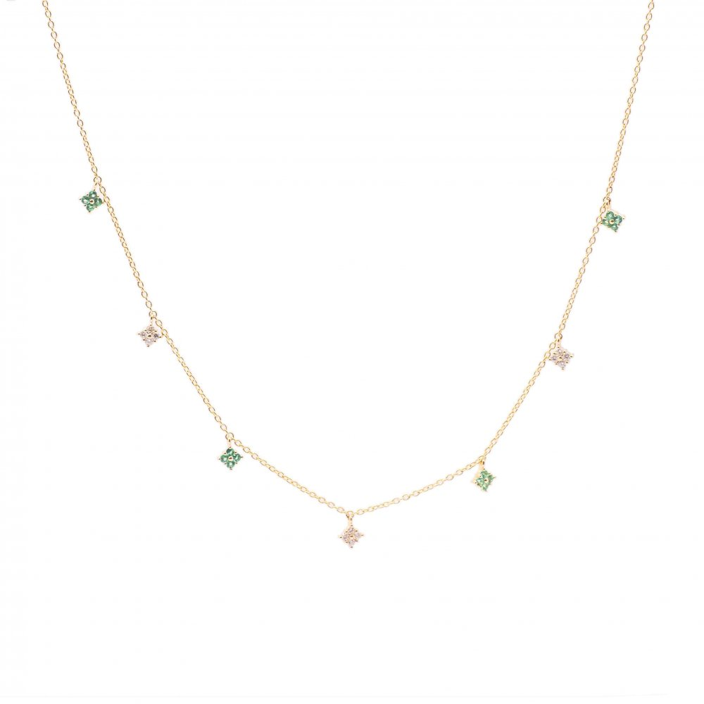 14K Emerald & Diamond Clover Drop Station Necklace