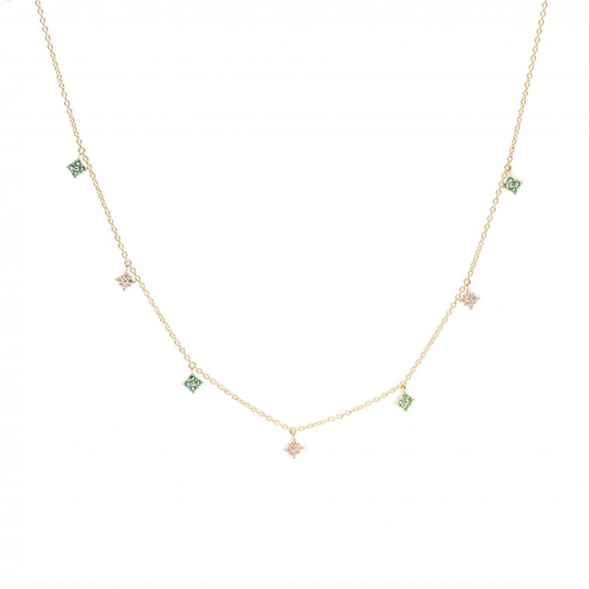 14K Emerald & Diamond Clover Drop Station Necklace