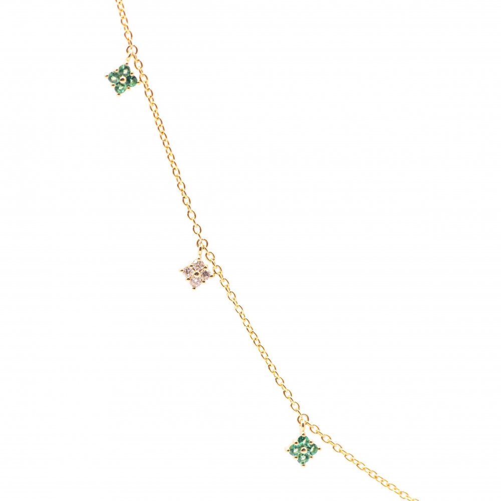 14K Emerald & Diamond Clover Drop Station Necklace