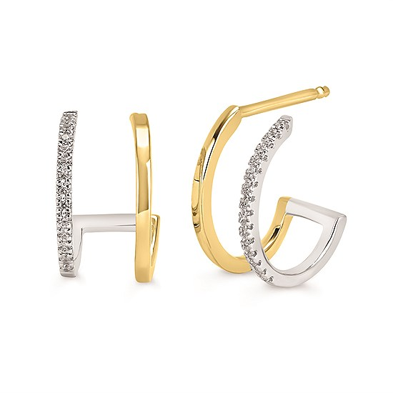 10 Karat Two Tone Diamond Double Hoop Earrings