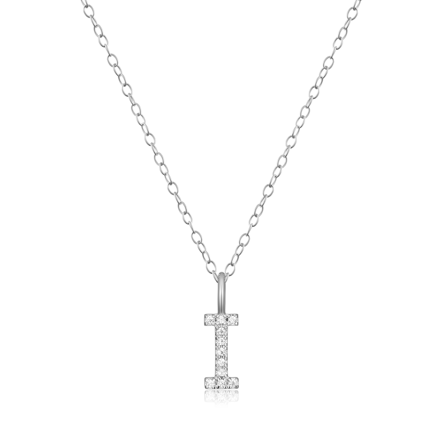 Sterling Silver Initial "I" Lab Grown Diamond Necklace