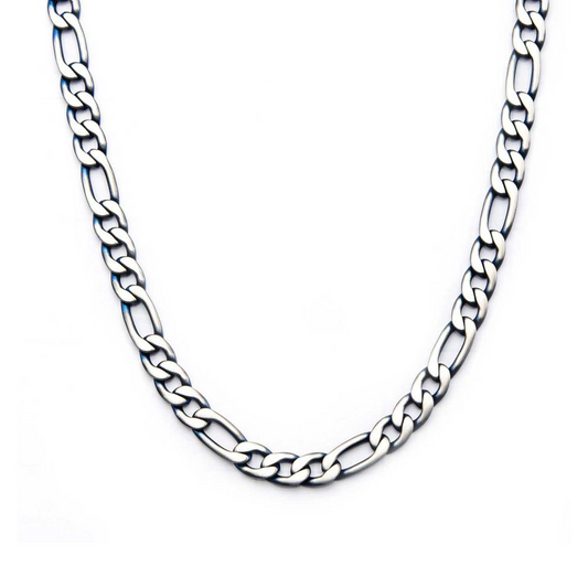 Stainless Steel Denim Blue IP 6.5mm Figaro Chain Necklace wi