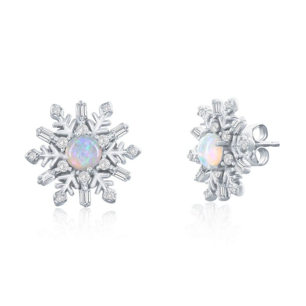 Sterling Silver White Snowflake Stud Earrings