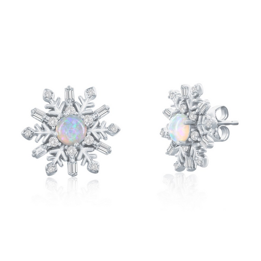 Sterling Silver White Snowflake Stud Earrings