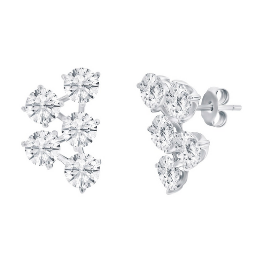 Sterling Silver White Cluster Stud Earrings