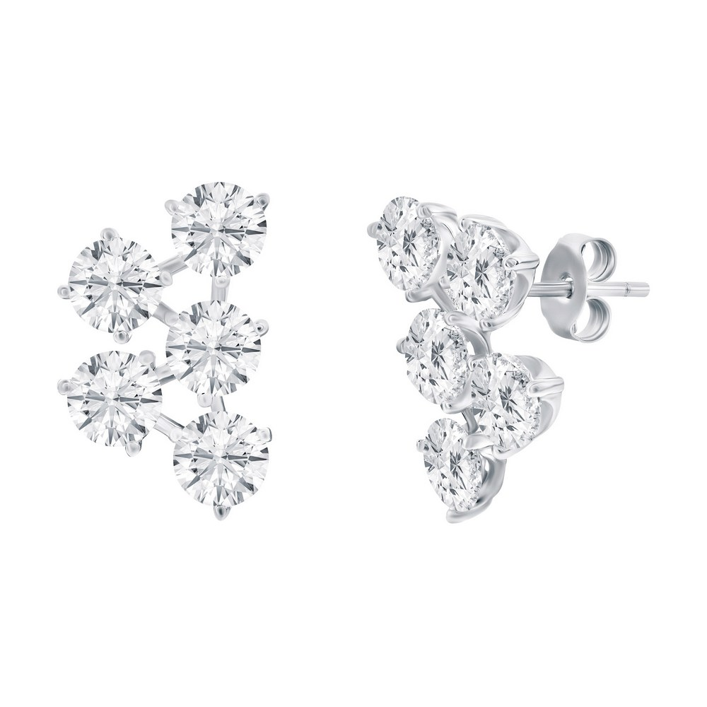Sterling Silver White Cluster Stud Earrings