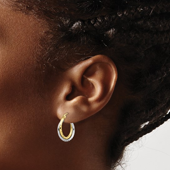 10 Karat Two Tone Gold Twisted Hoop Earrings