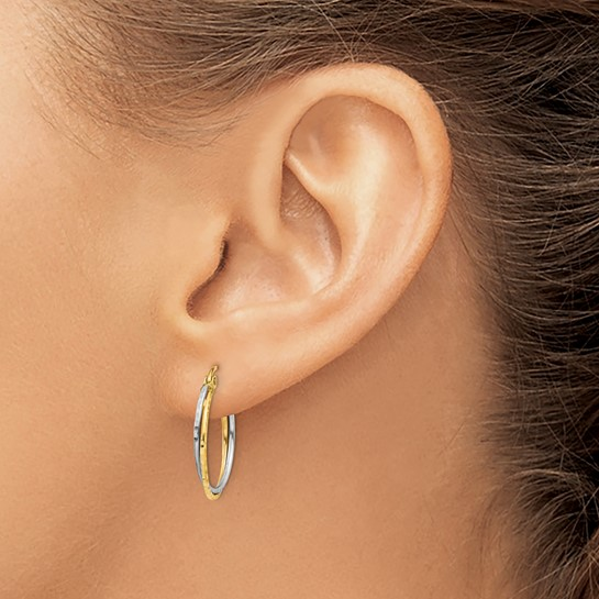 14 Karat Two Tone Gold Twisted Hoop Earrings