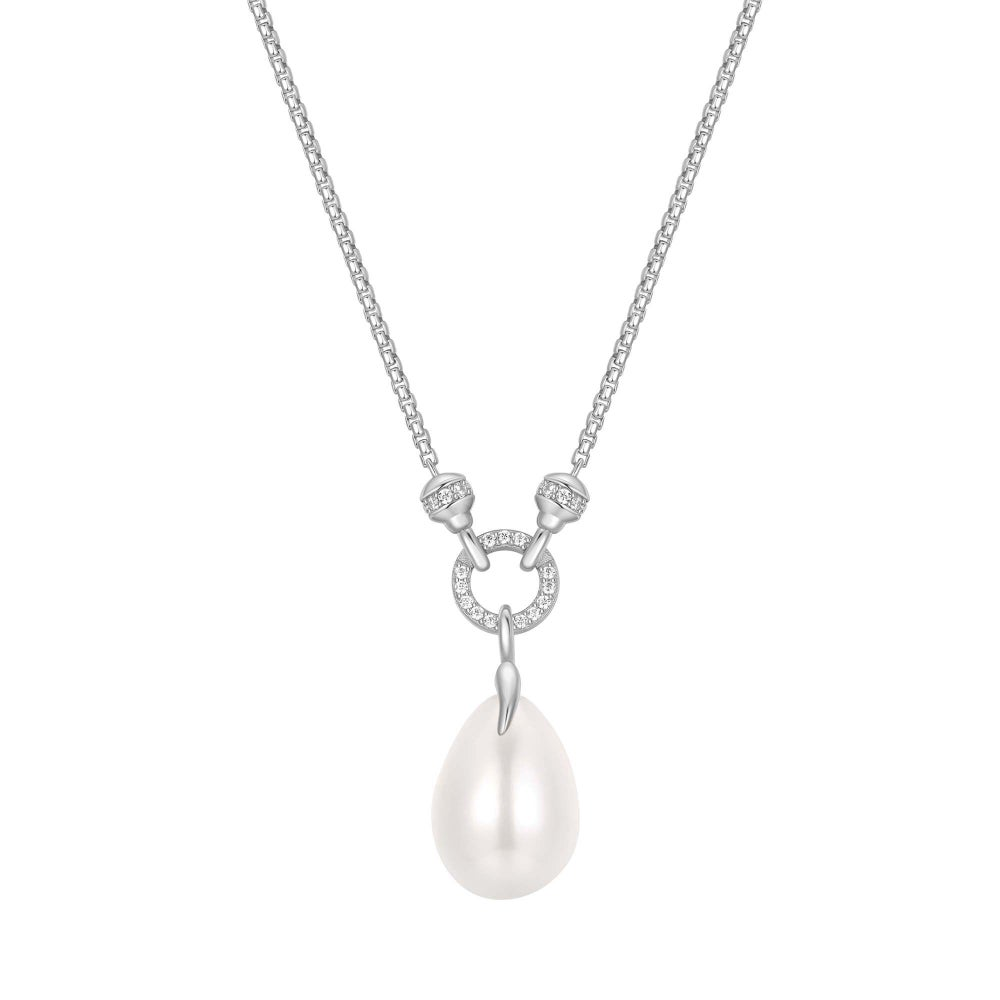 Sterling Silver Shell Pearl Drop Necklace