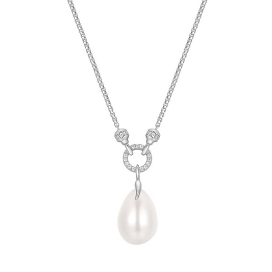 Sterling Silver Shell Pearl Drop Necklace