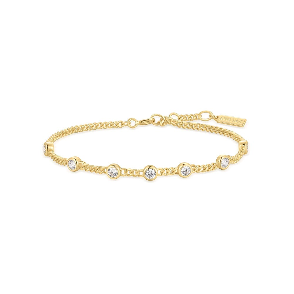 14K Plated Multi-Station Round Stone Chain Bracelet