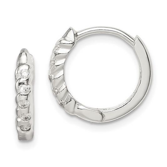 Sterling Silver Textured CZ Huggie Earrings