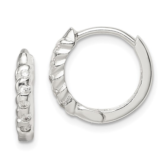 Sterling Silver Textured CZ Huggie Earrings
