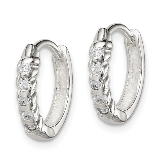 Sterling Silver Textured CZ Huggie Earrings