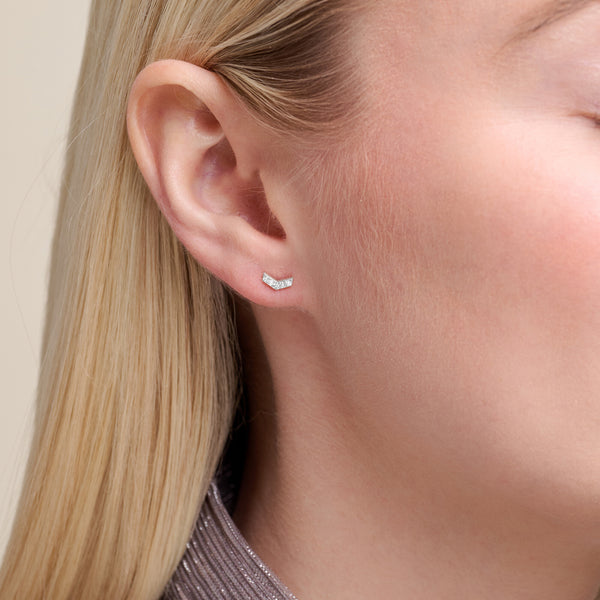 Sterling Silver Chevron Lab Grown Diamond Stud Earrings