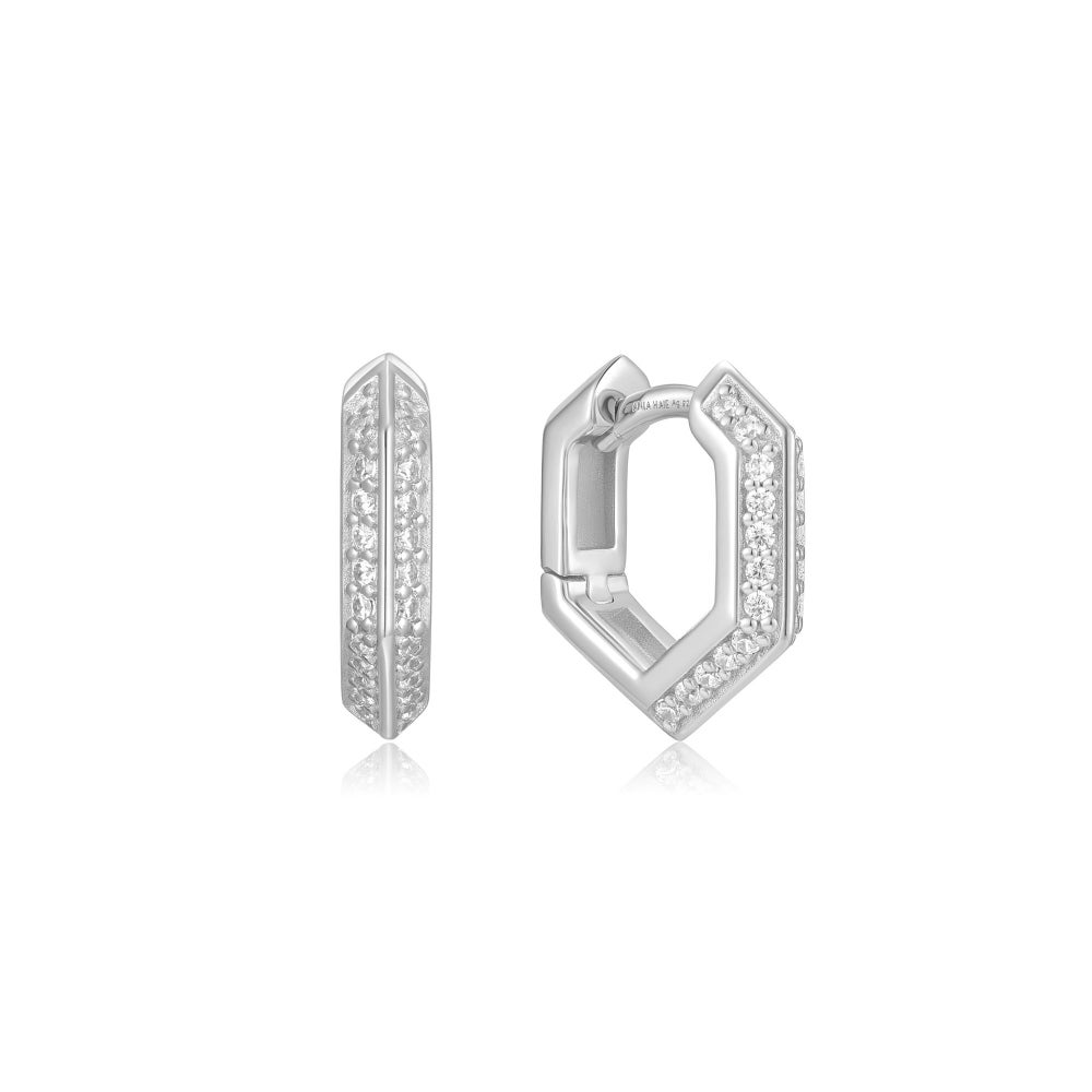 Sparkling CZ Angled Huggie Hoop Earrings