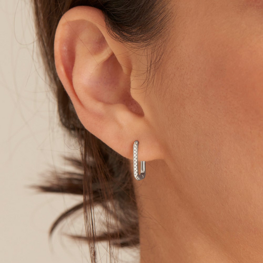 Sterling Silve Oval Glam Hoop Earrings