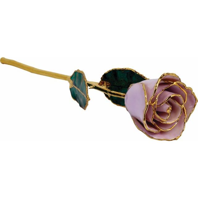 24K Gold Plated Lacquered Lavender Rose with Gold Trim